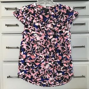 J. Crew Pink & Blue Floral V-neck Blouse